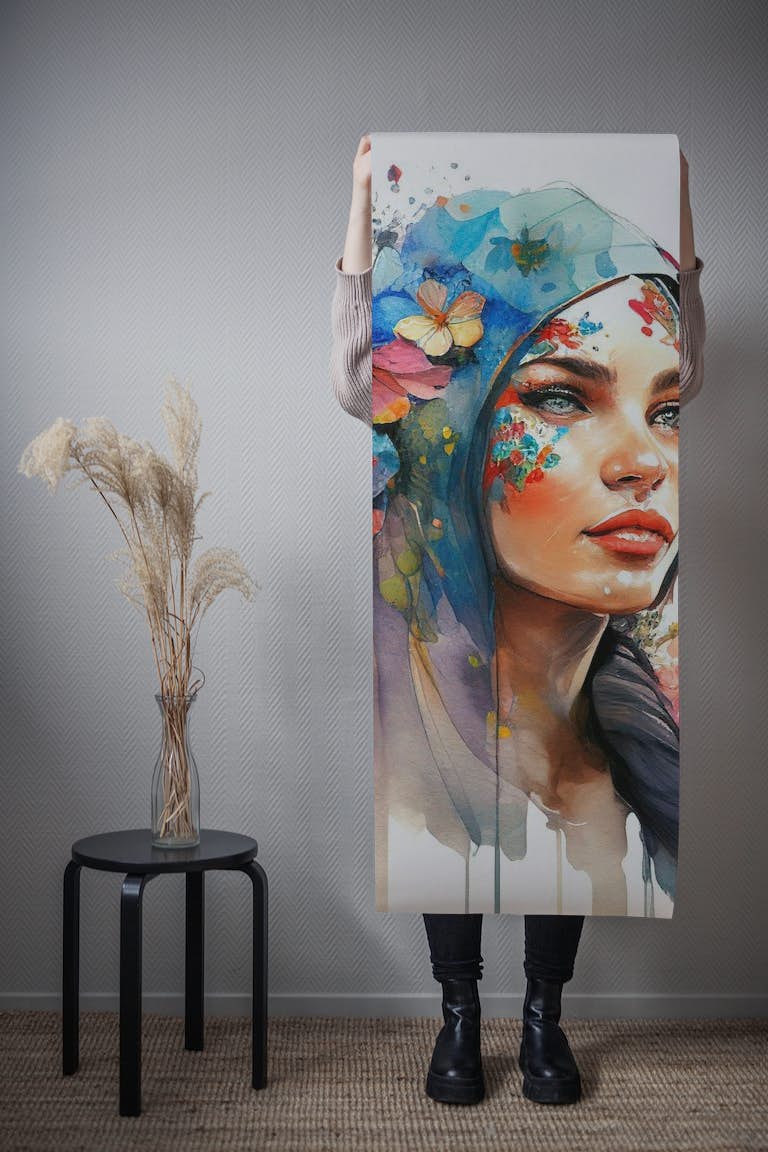 Watercolor Floral Arabian Woman #6 papel de parede roll