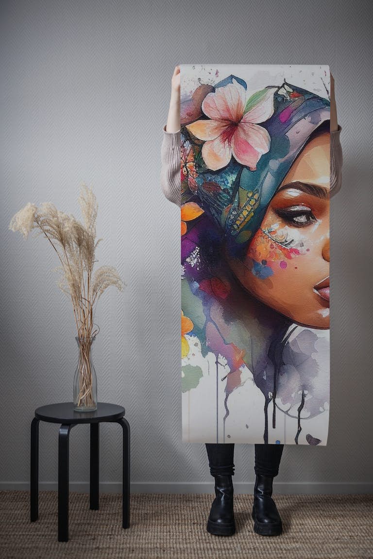 Watercolor Floral Arabian Woman #2 wallpaper roll