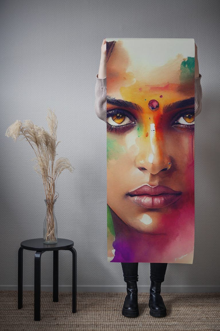 Watercolor Hindu Woman #2 papel de parede roll