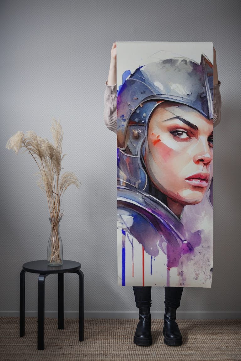 Watercolor Medieval Soldier Woman #3 wallpaper roll