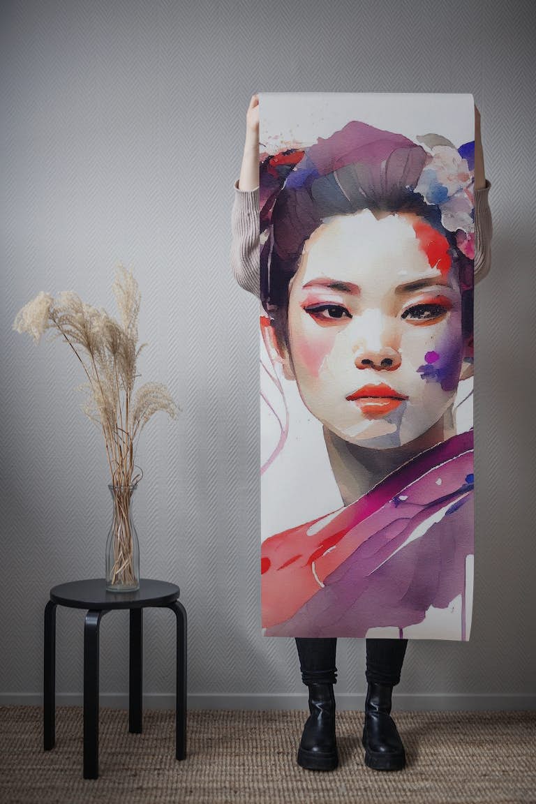 Watercolor Modern Geisha #5 wallpaper roll