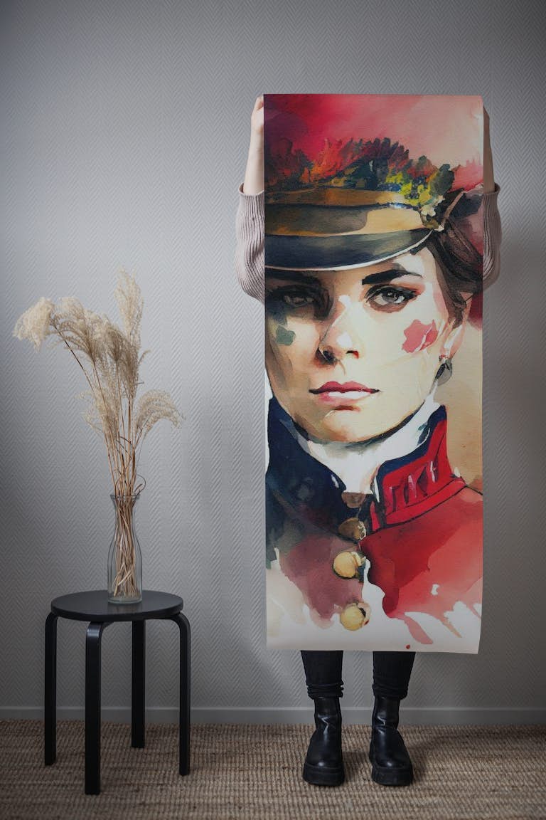 Watercolor Napoleonic Soldier Woman #3 papel de parede roll