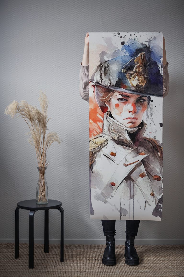 Watercolor Napoleonic Soldier Woman #4 behang roll