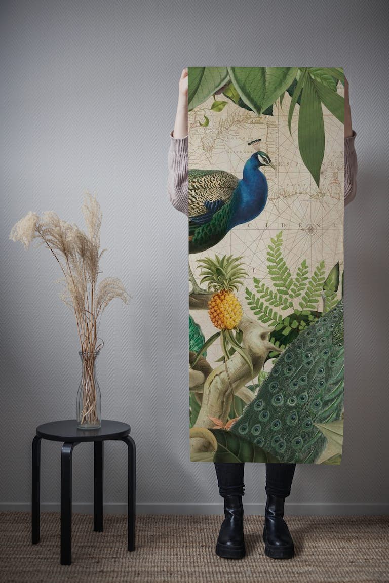Vintage Tropical Peacock Reverie papel de parede roll
