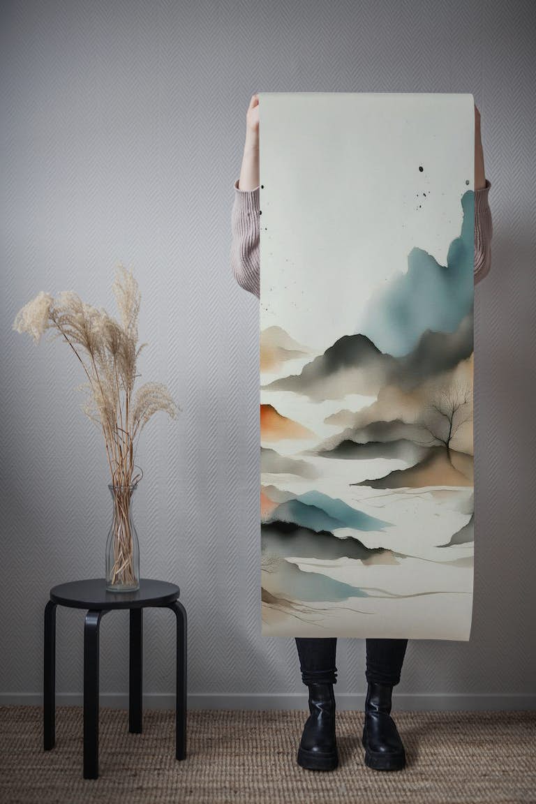 Japandi Watercolor Forest tapetit roll