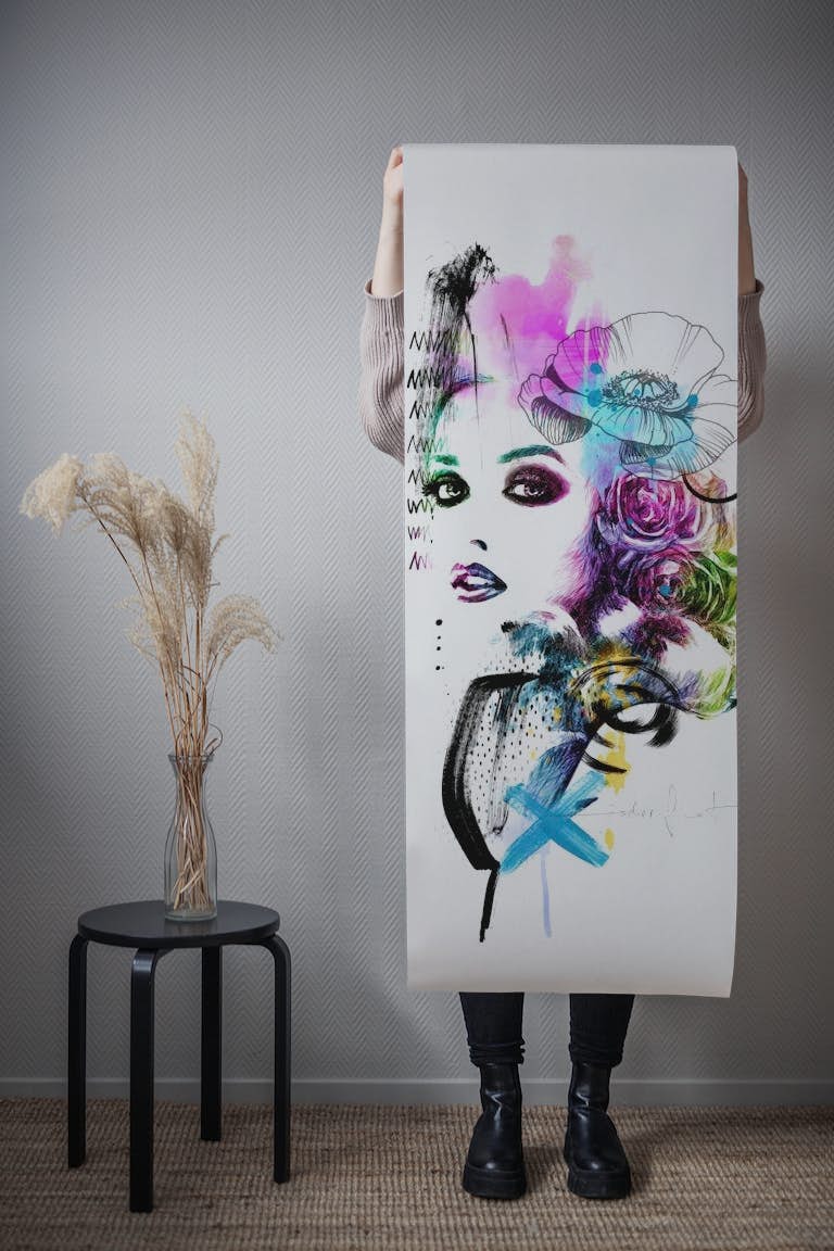 Flower Lady Portrait papel pintado roll