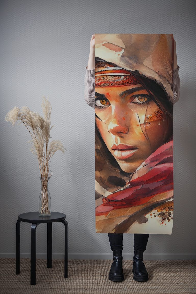 Watercolor Tuareg Woman #5 papel de parede roll