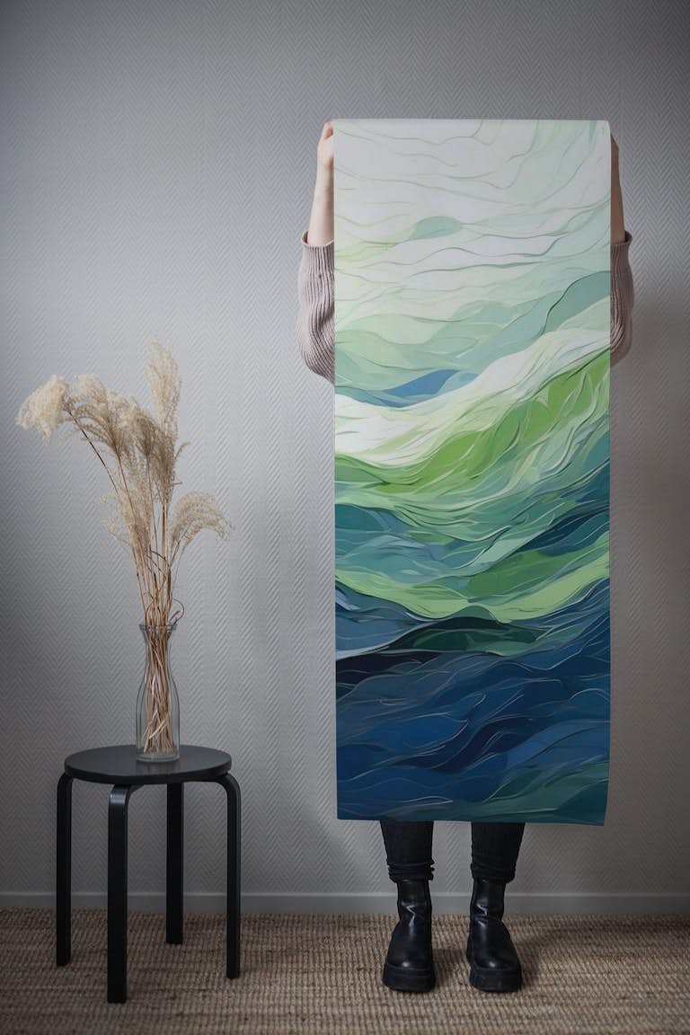 Abstract waves in blue and green colors. behang roll