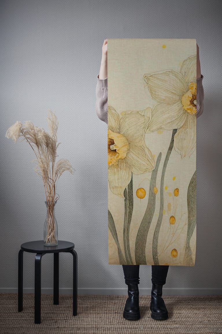 Retro botanical drawing flowers and seeds tapetit roll