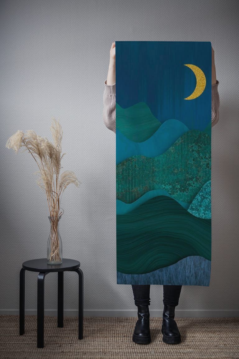 Dream Landscape Paper Collage Midnight Moon papel de parede roll