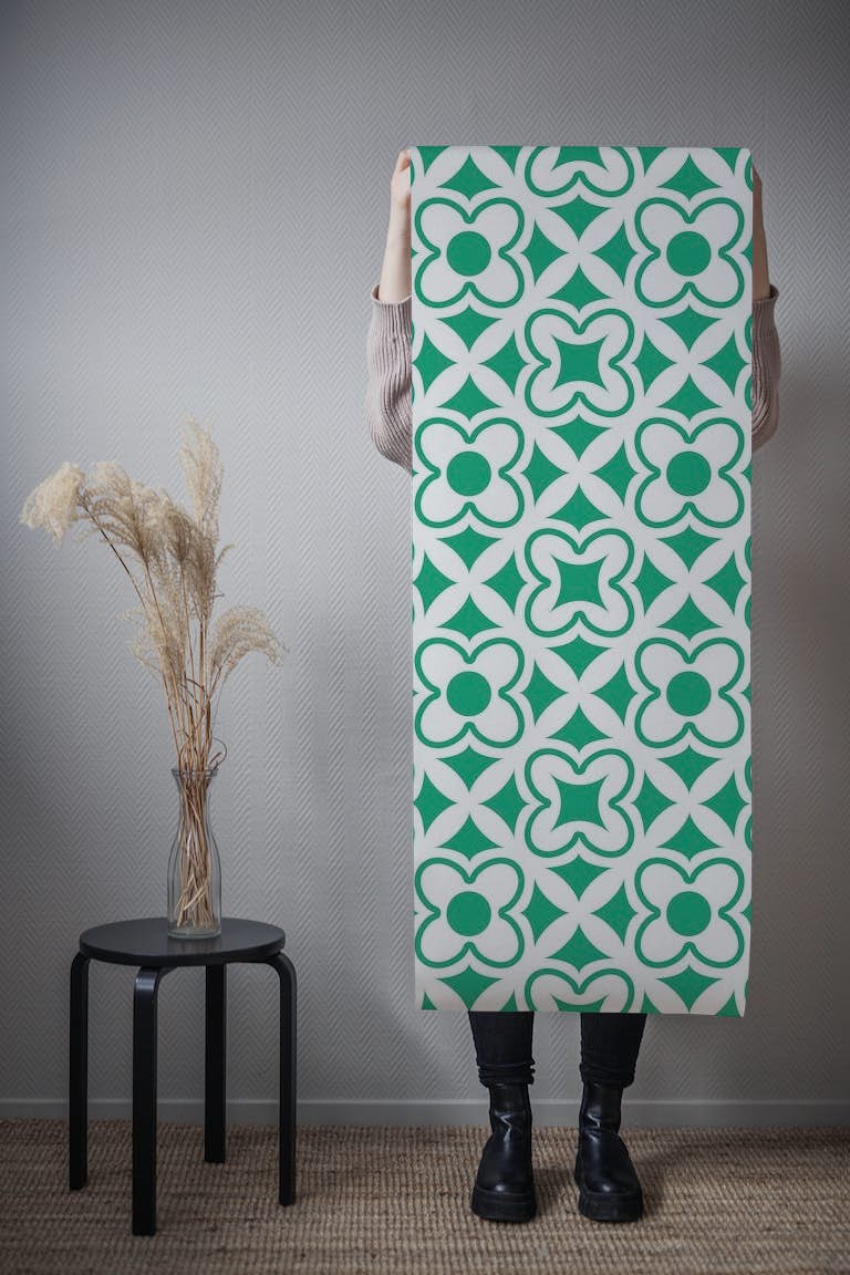 Turkish floral ornament green white tapeta roll