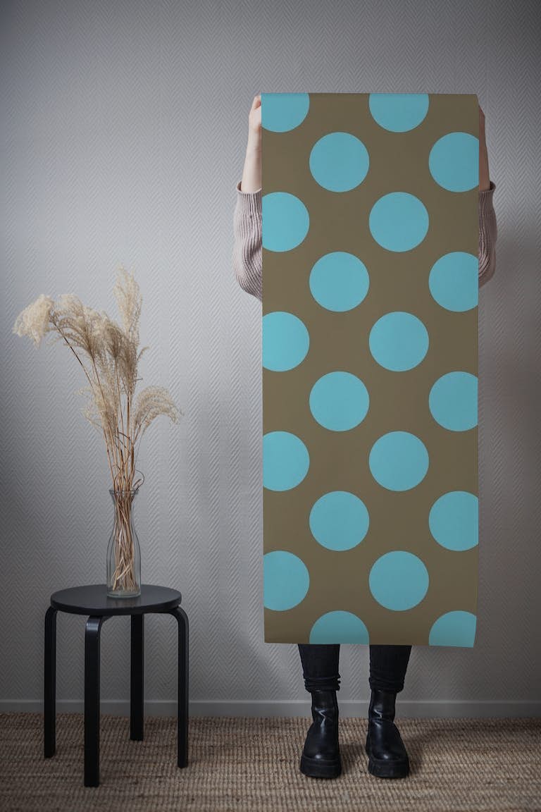 Brown Turquoise polka dotted art ταπετσαρία roll