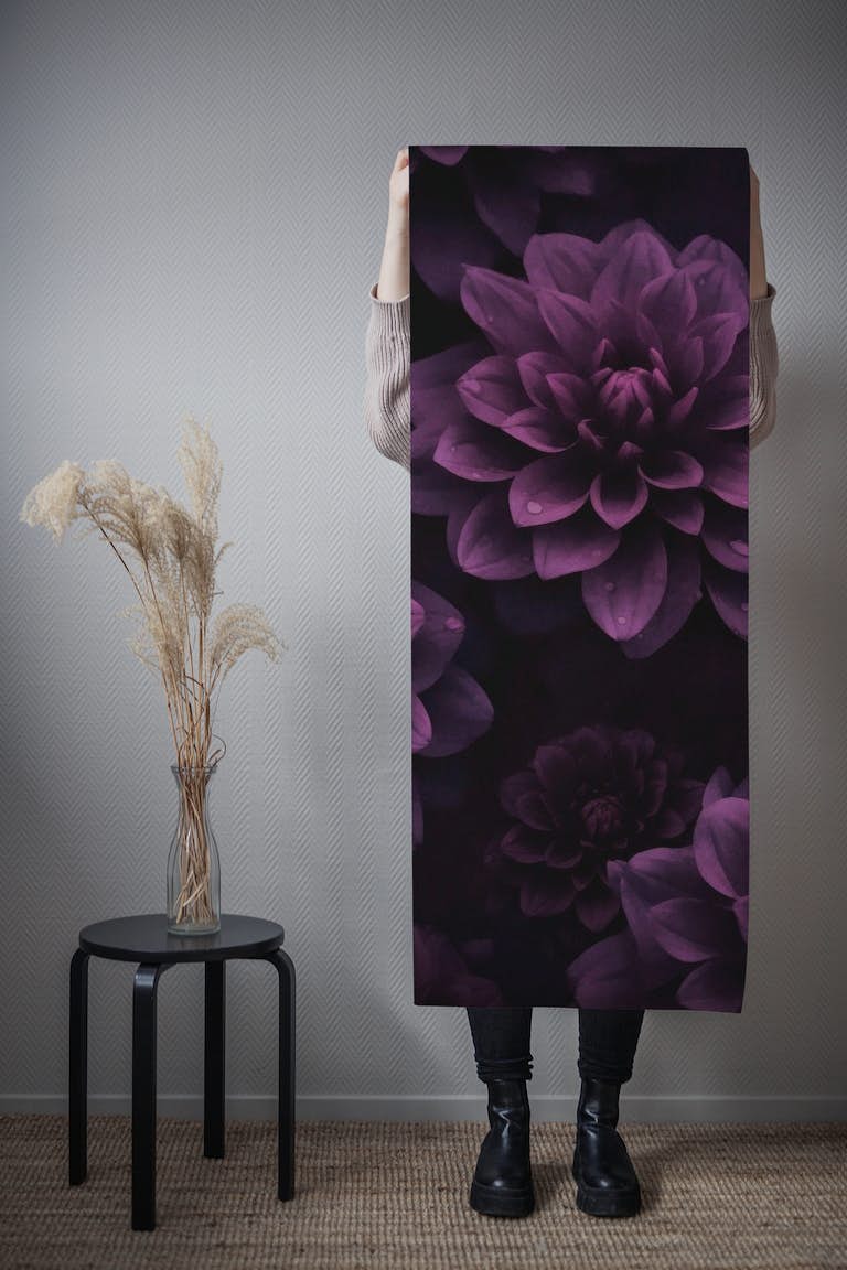 Moody Dahlia Dark Mauve Purple Watercolor wallpaper roll