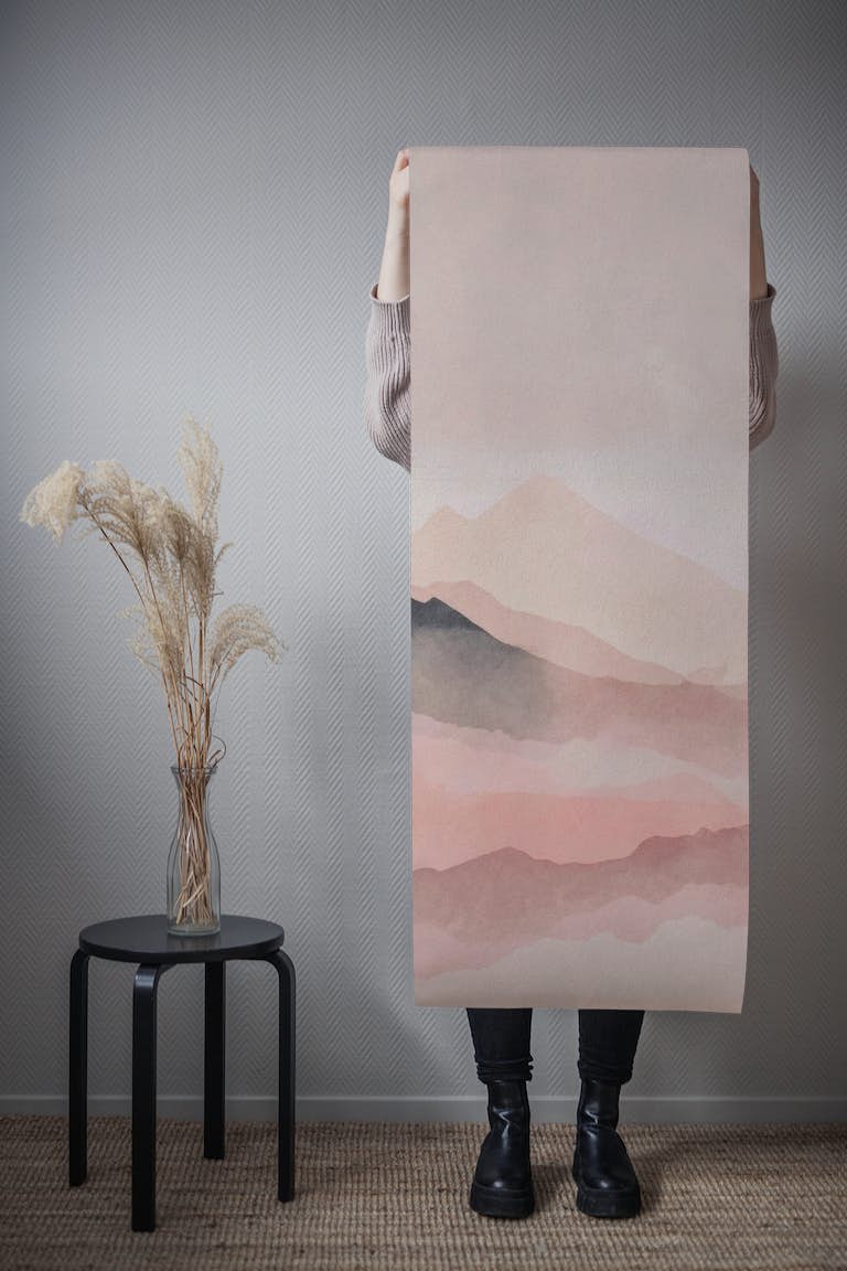 Watercolor Mountain Landscape Coral Pink tapete roll
