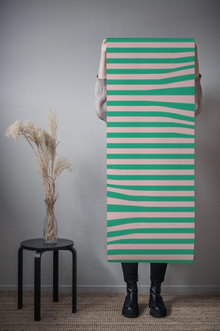 Green Pink Striped Seventies Art ταπετσαρία roll