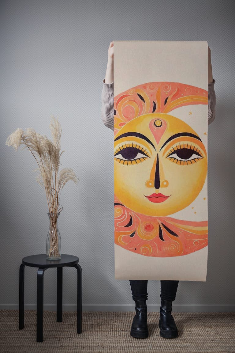 Whimsical Sun Moon Face wallpaper roll