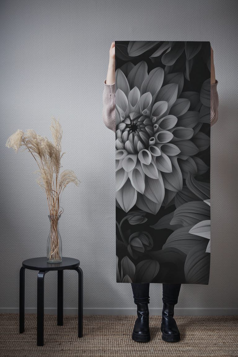 Opulent Moody Dahlia Flowers Grey tapetit roll