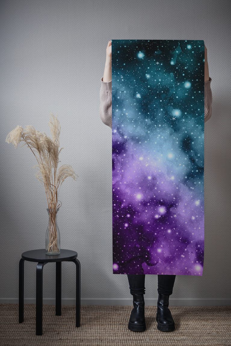 Purple Teal Galaxy Nebula 3 papel de parede roll