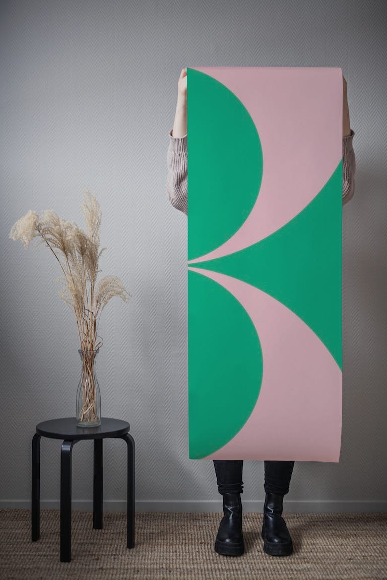 Mid Century Modern Bauhaus Green Pink Geo tapeta roll