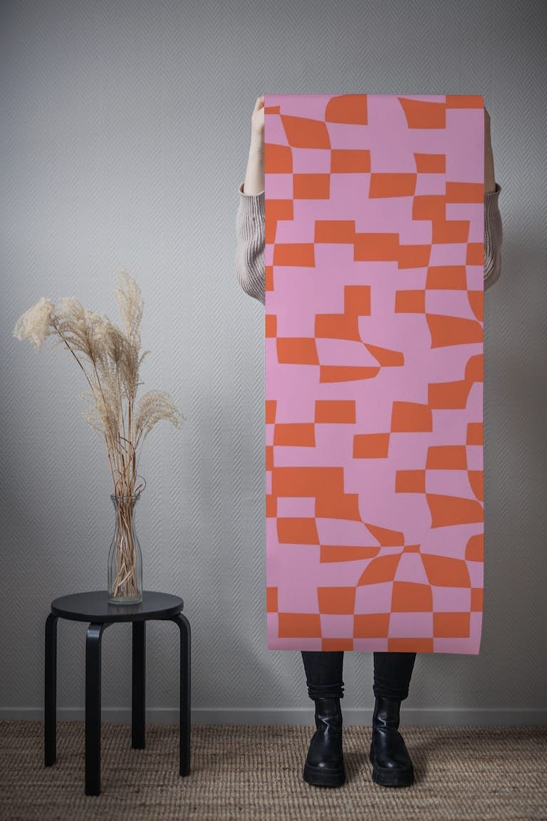 Abstract Checkerboard in Pink and Orange carta da parati roll
