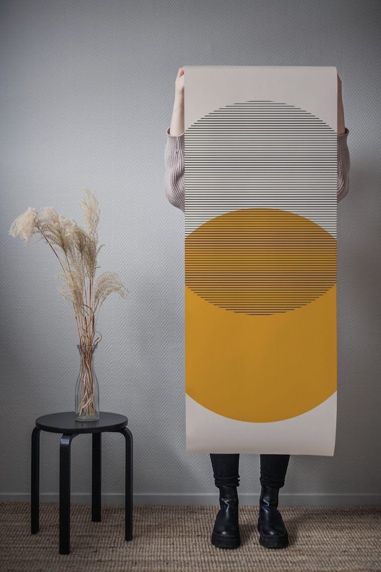 Mid Century Modern Shapes in Yellow papel de parede roll