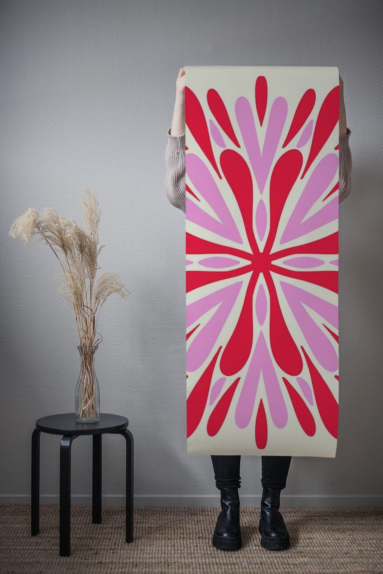 Modern Symmetry Petals - Red and Pink tapetit roll