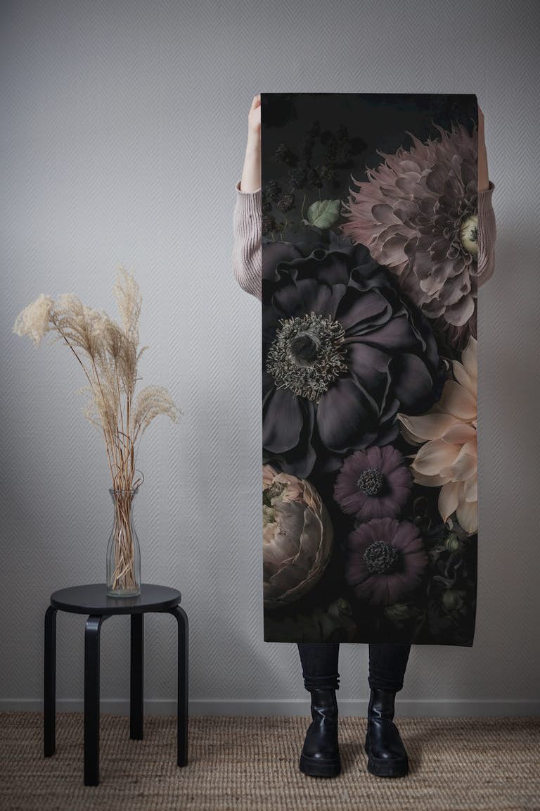 Dark Moody Flowers Bohemian Luxury behang roll
