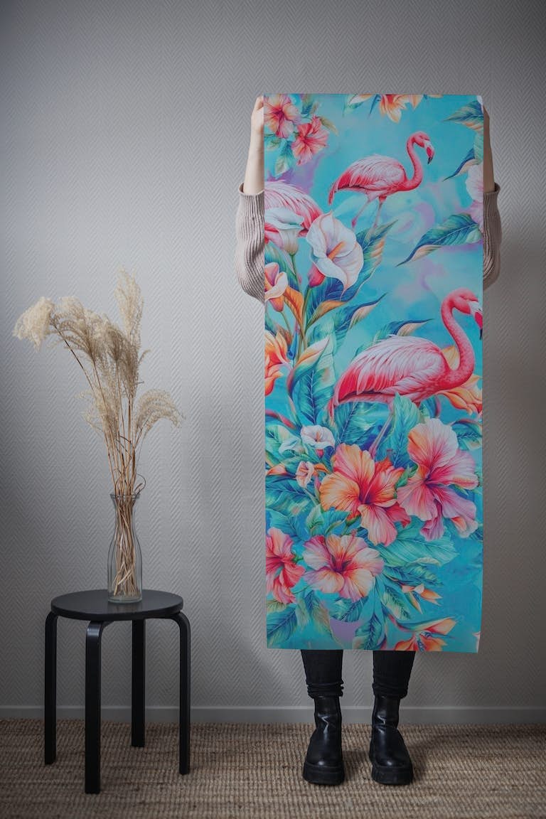 Floral Flamingo Haven tapetit roll