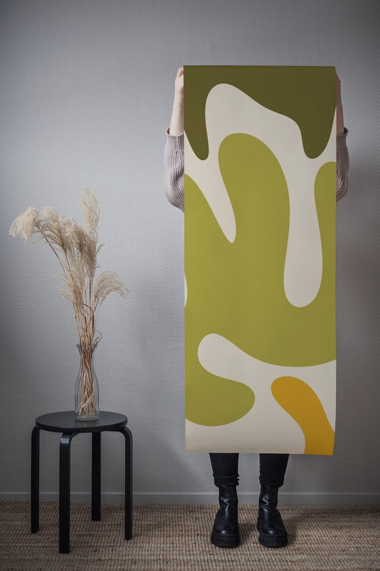 Abstract modern shapes sage and yellow wallpaper roll