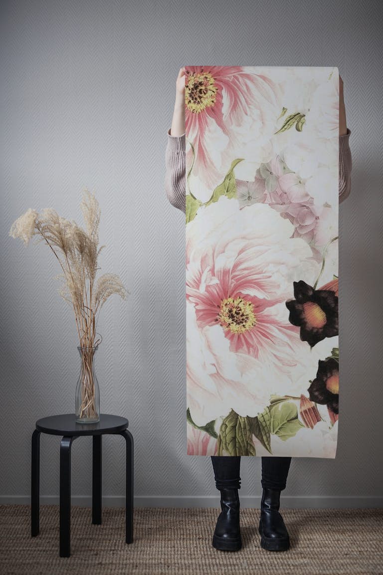Vintage Baroque Opulent Flower Peony Pattern tapety roll