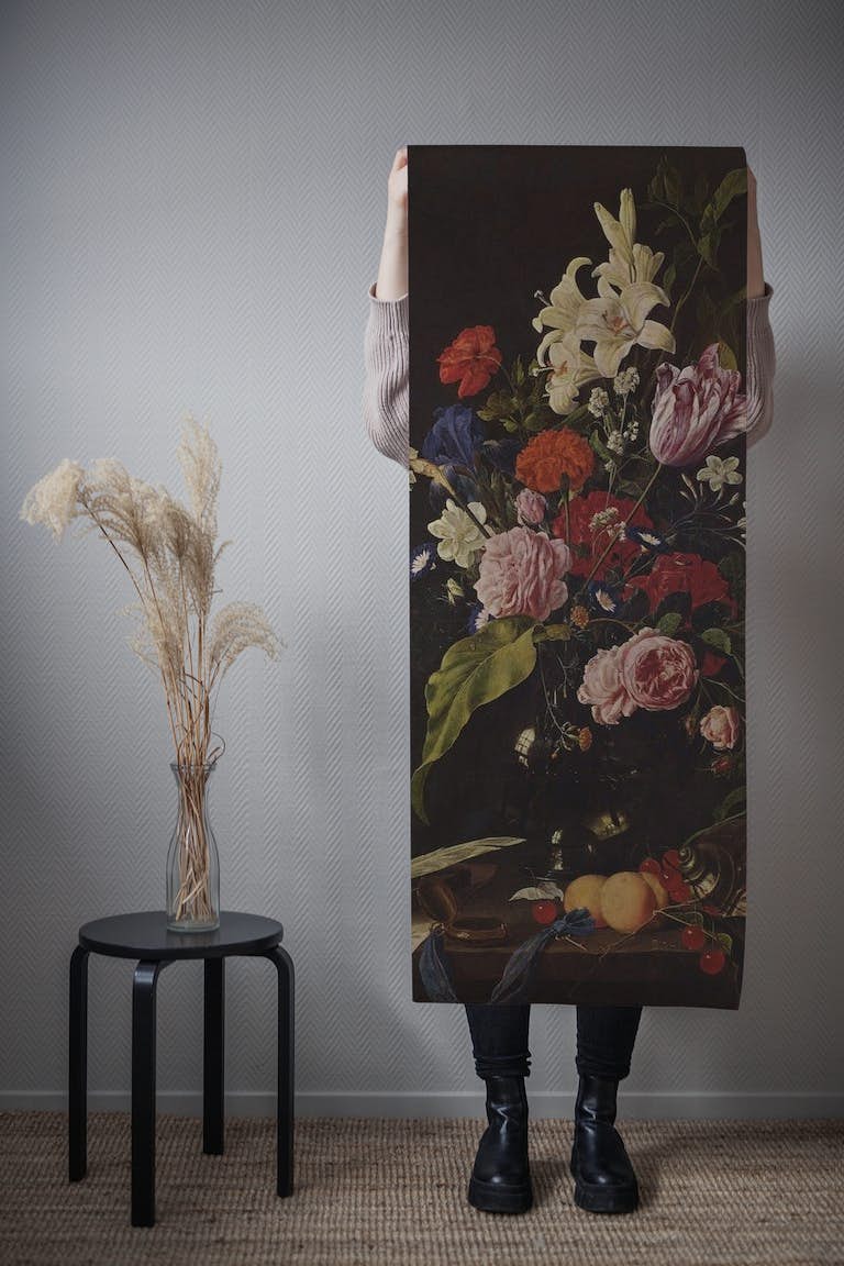 Opulent Lush Baroque Vintage Flowers In Vase 1 papel de parede roll