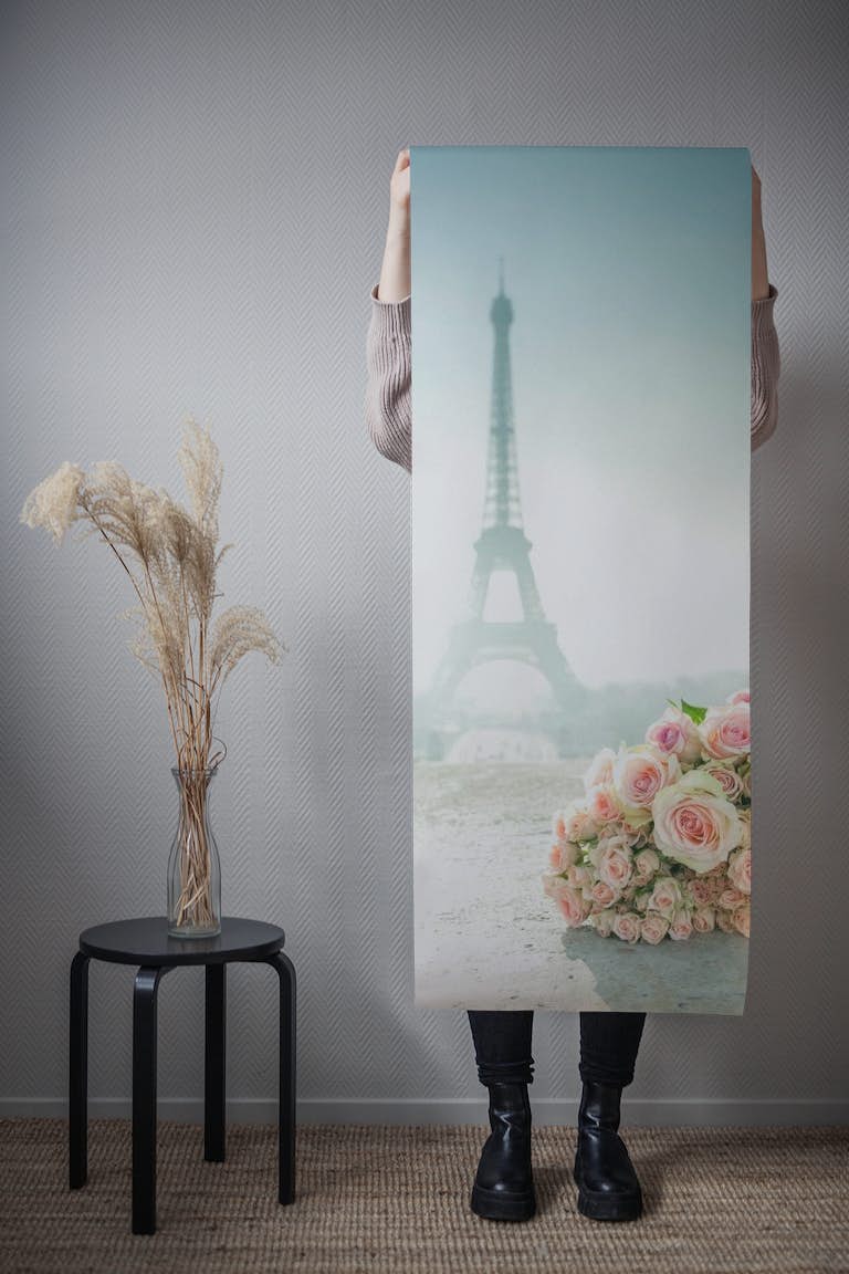 Roses and Eiffel tower wallpaper roll