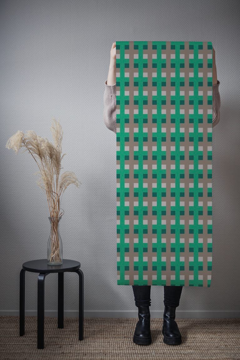 Abstract green beige and brown pattern ταπετσαρία roll