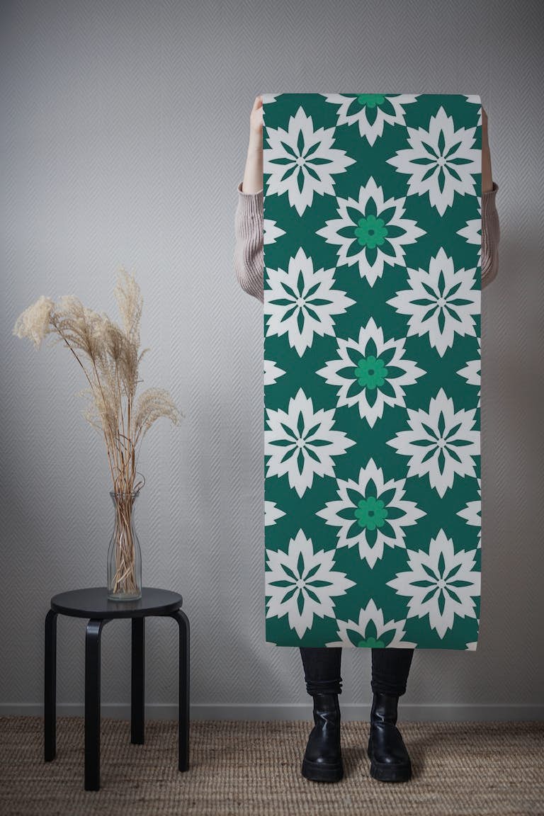 Morrocan abstract floral pattern forest green tapeta roll