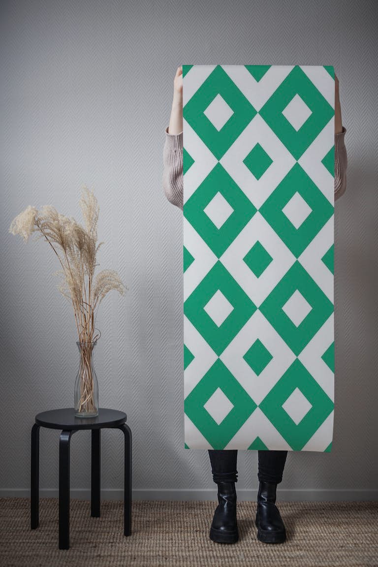 Diamonds pattern design in green and white behang roll