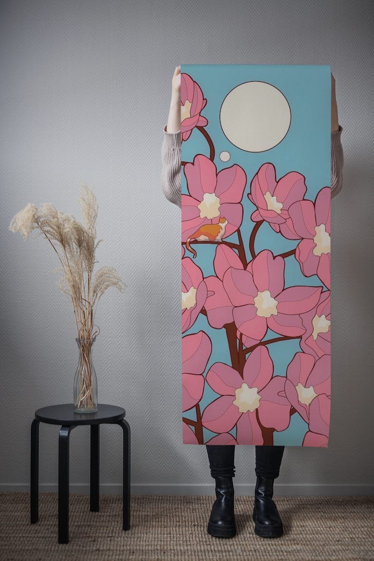 Blossom cat tree wallpaper roll