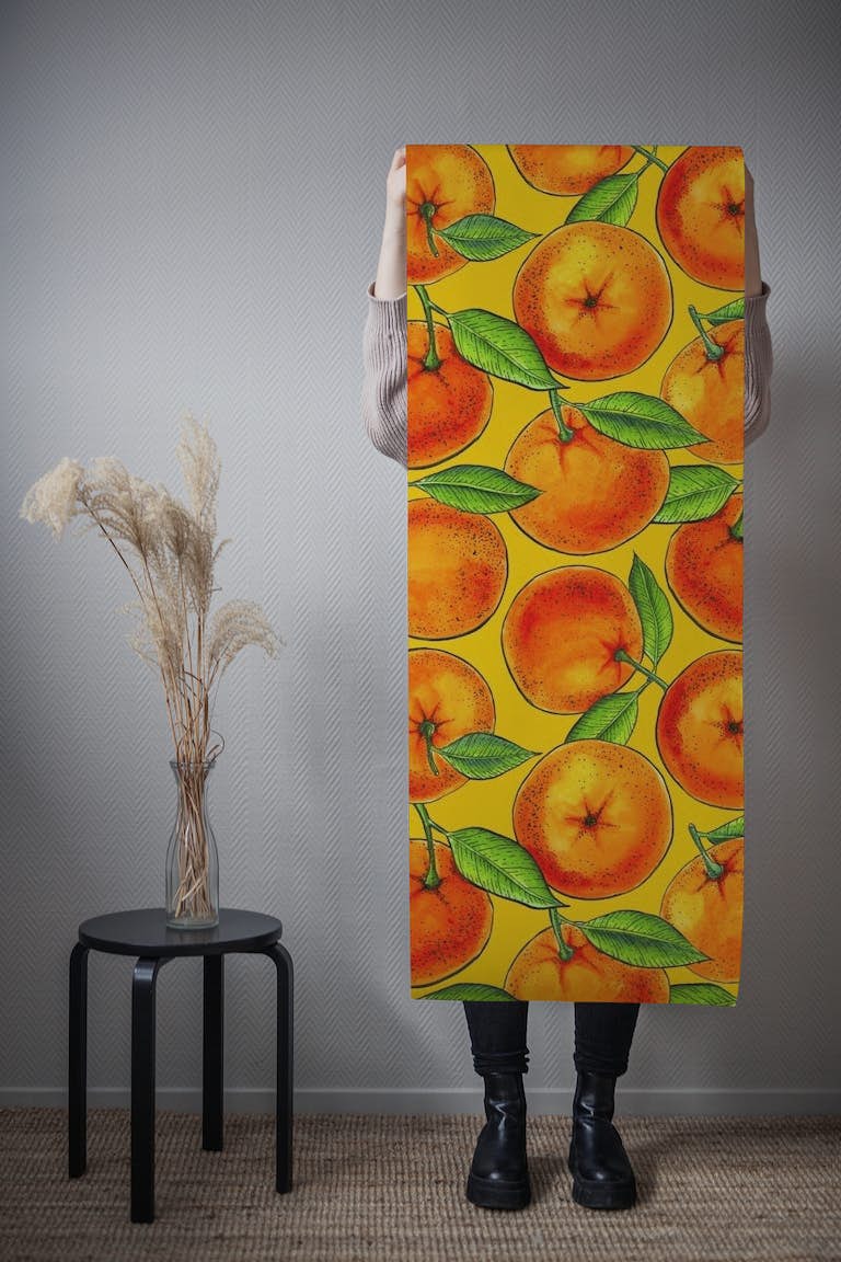 Oranges on yellow behang roll
