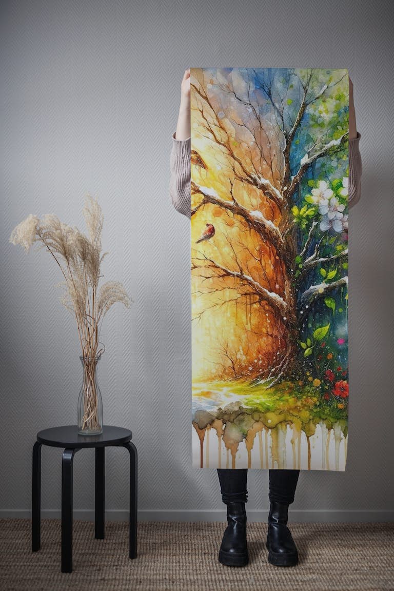 From Winter to Summer in Watercolor tapetit roll