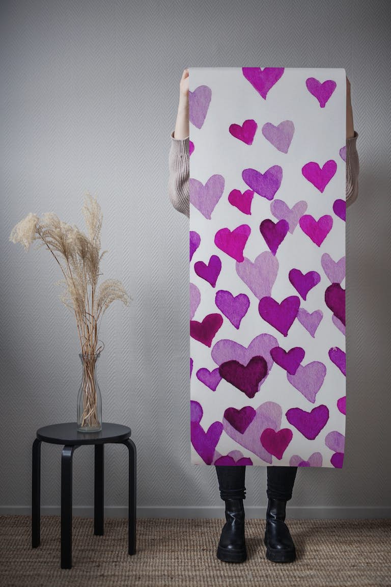 Valentines day hearts pink and purple papel de parede roll