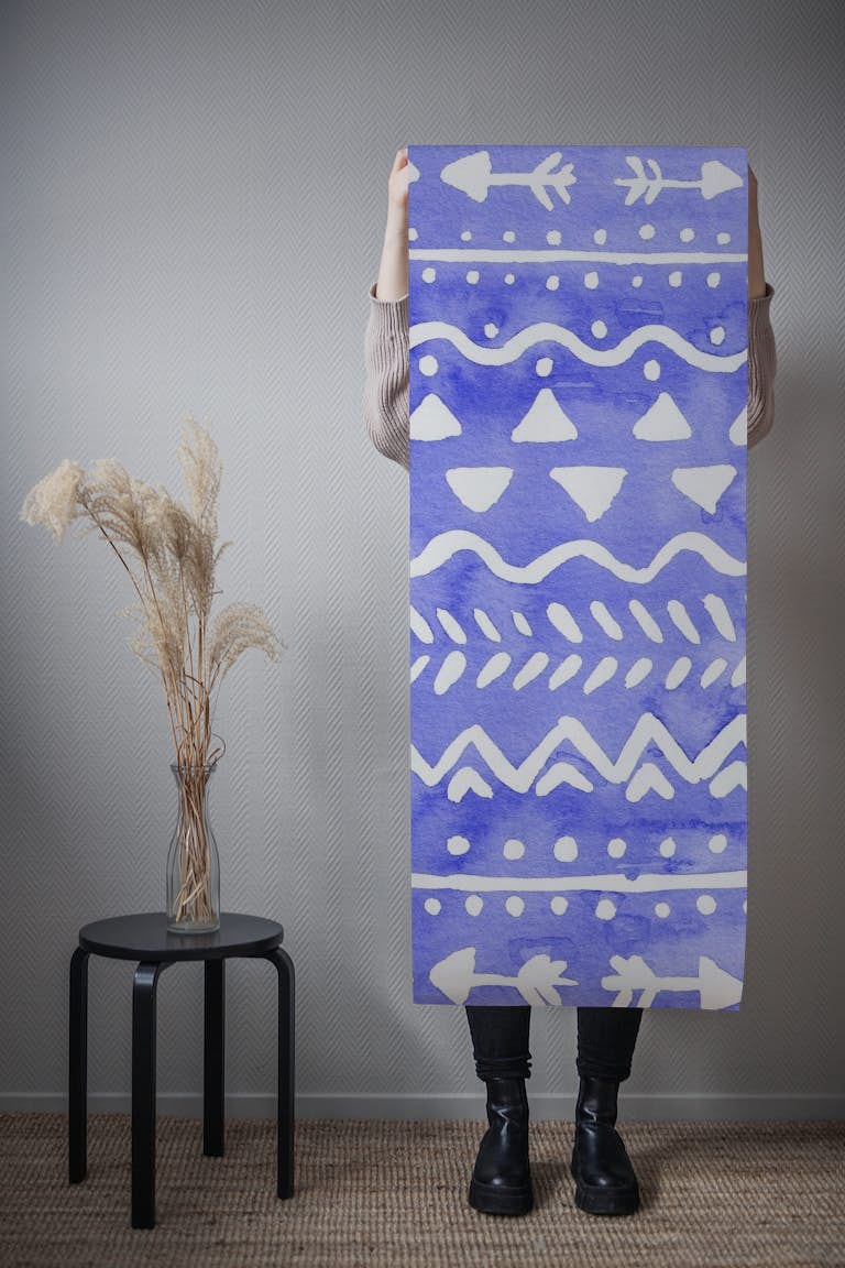 Boho tribal pattern blue behang roll