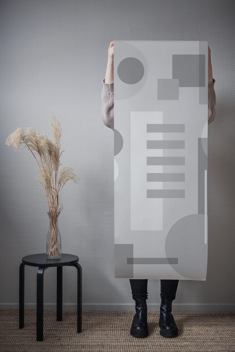 Geometric Bauhaus Abstract Minimal Grey Tones tapet roll
