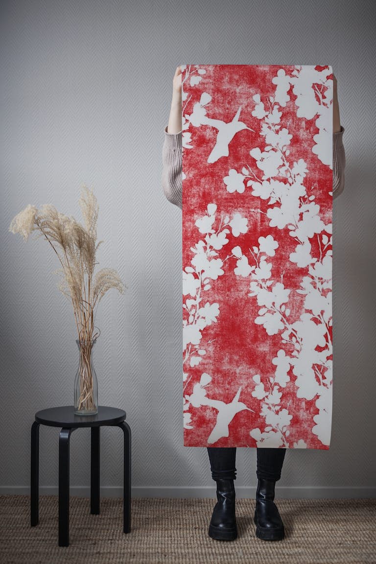 Scarlet red cherry blossom silhouette tapete roll