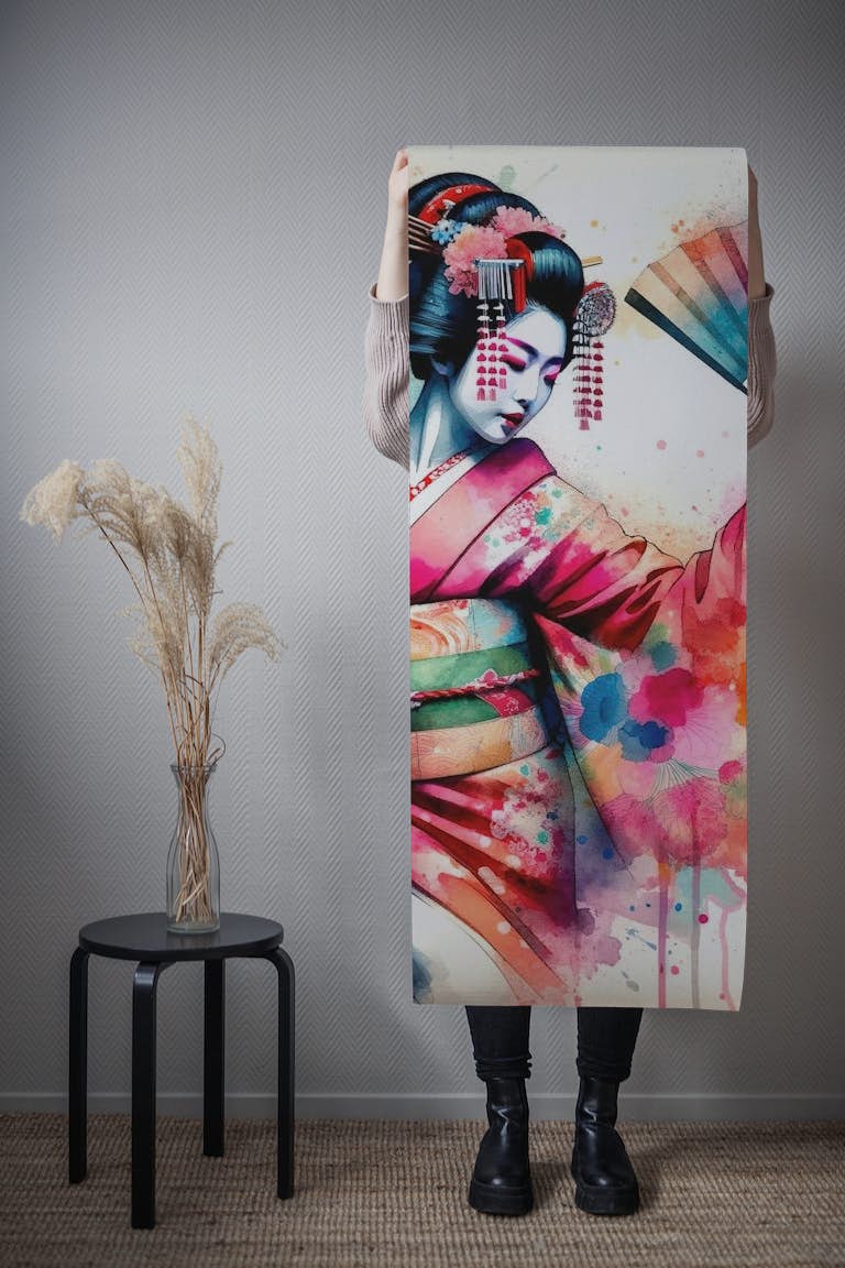 Watercolor Geisha Dancer #3 wallpaper roll