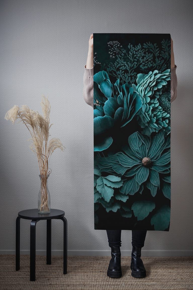 Renaissance Vibes Moody Flowers Turquoise wallpaper roll