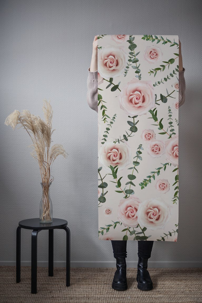 Blush Beauty Rose Eucalyptus 1 wallpaper roll