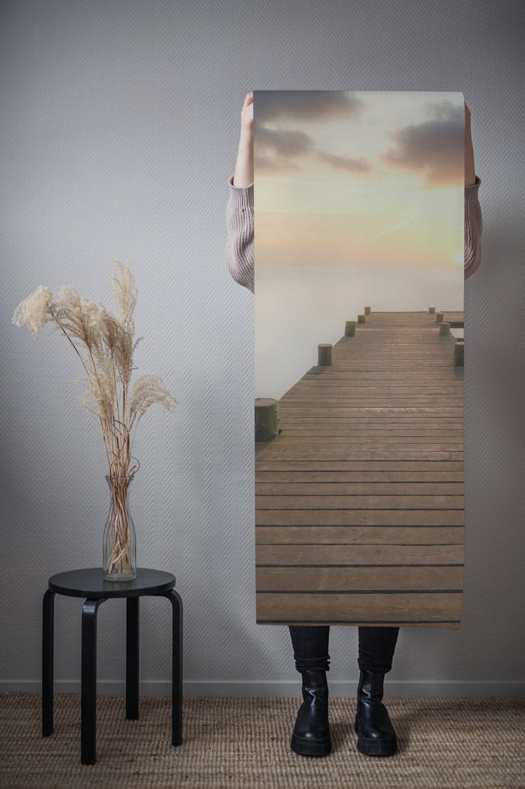 Pier at sunset wallpaper roll