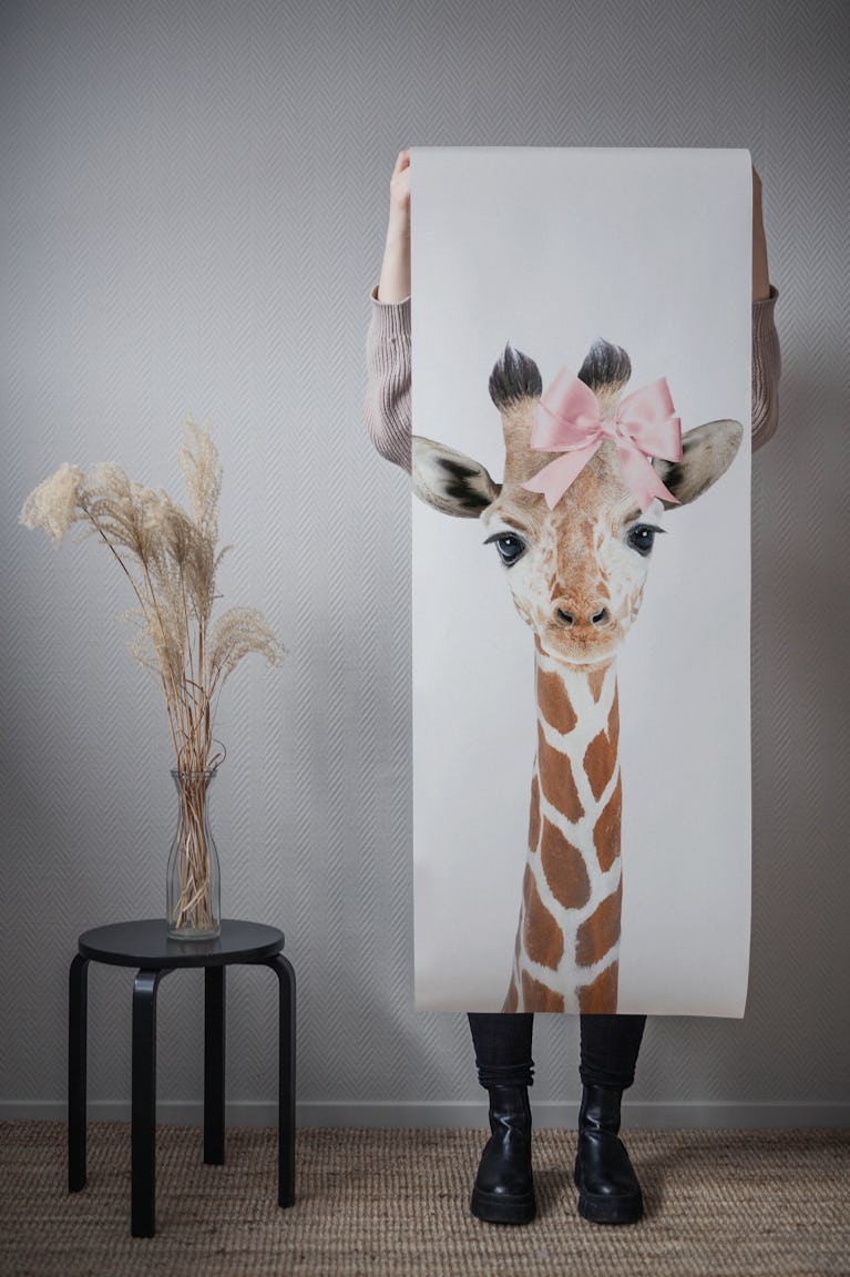 Pink Bow Giraffe wallpaper roll