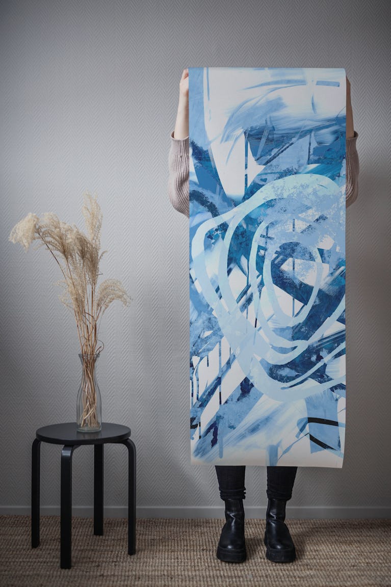 Modern Blue Mixed Media Contemporary Art wallpaper roll