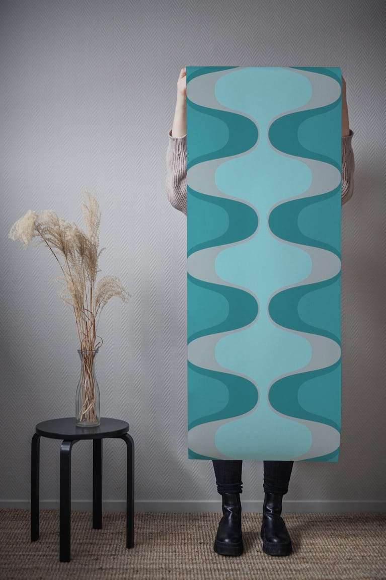 Vivid Teal Vintage Abstract Geo wallpaper roll