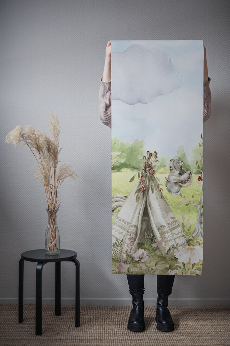Whimsical Bears Garden Holiday wallpaper roll